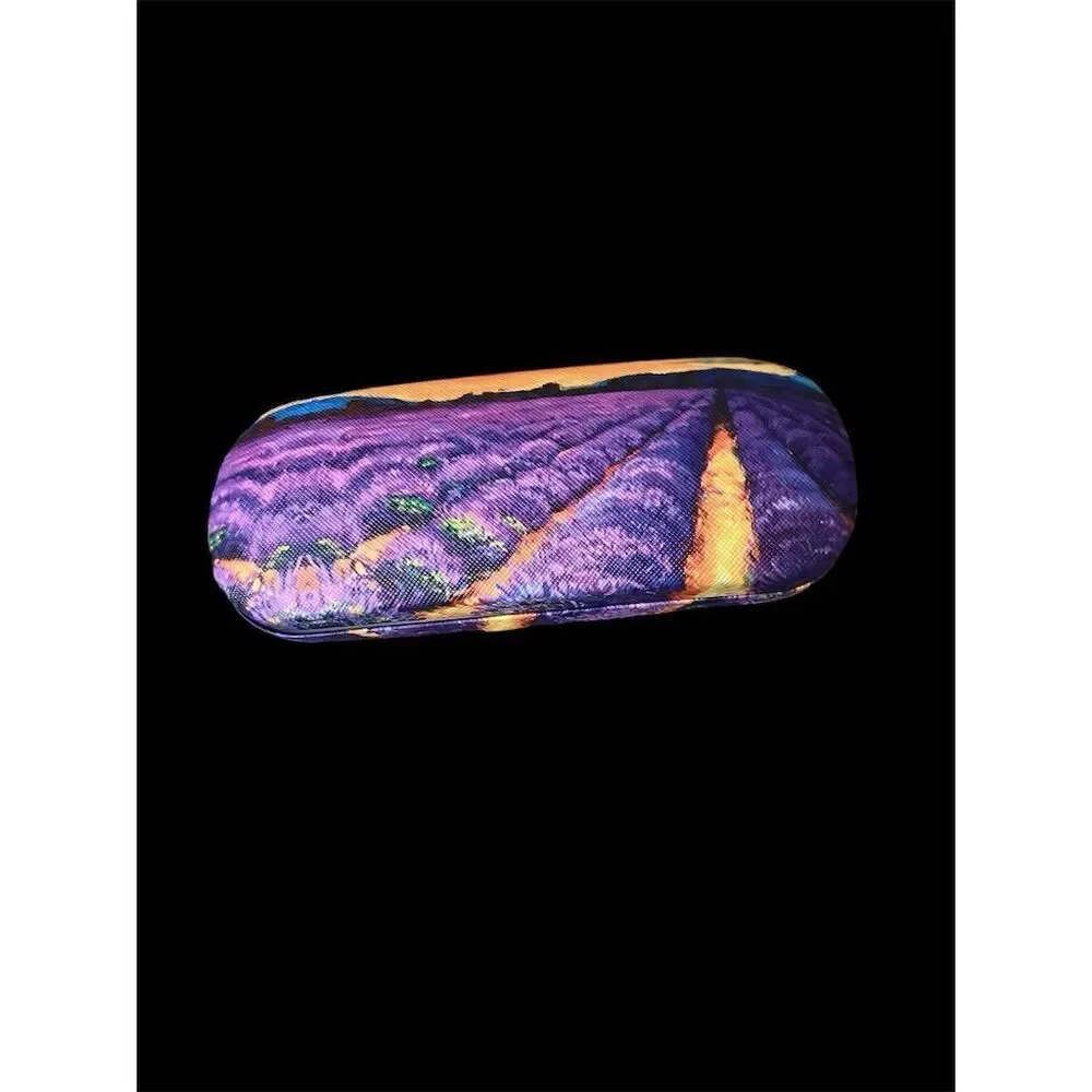 Lavender Fields Oil Painting Glasses Case Hard Shell Small PU Leather​